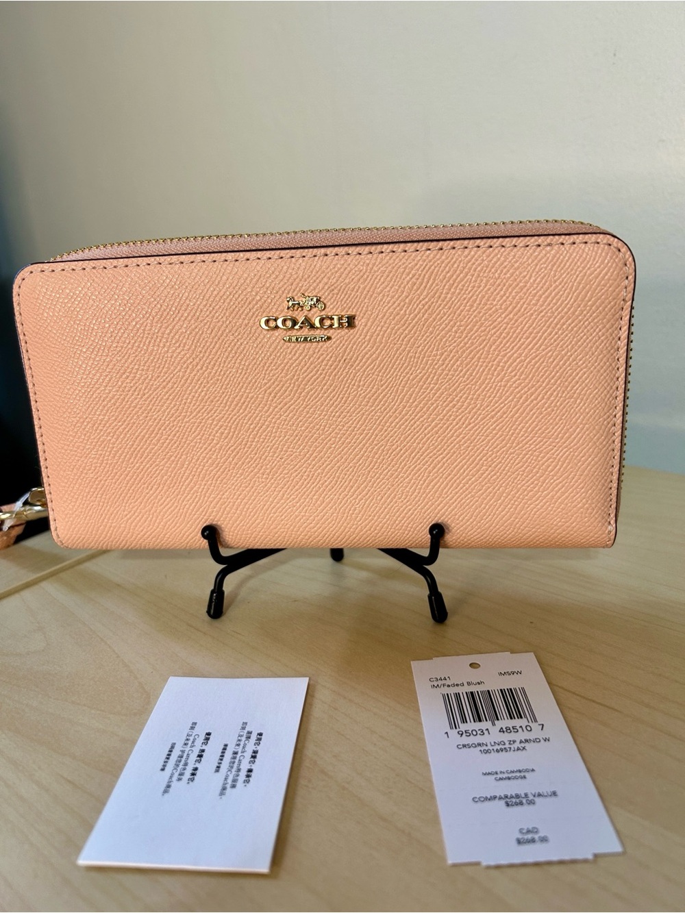 Coach Long Zip Around Wallet Blush NWT